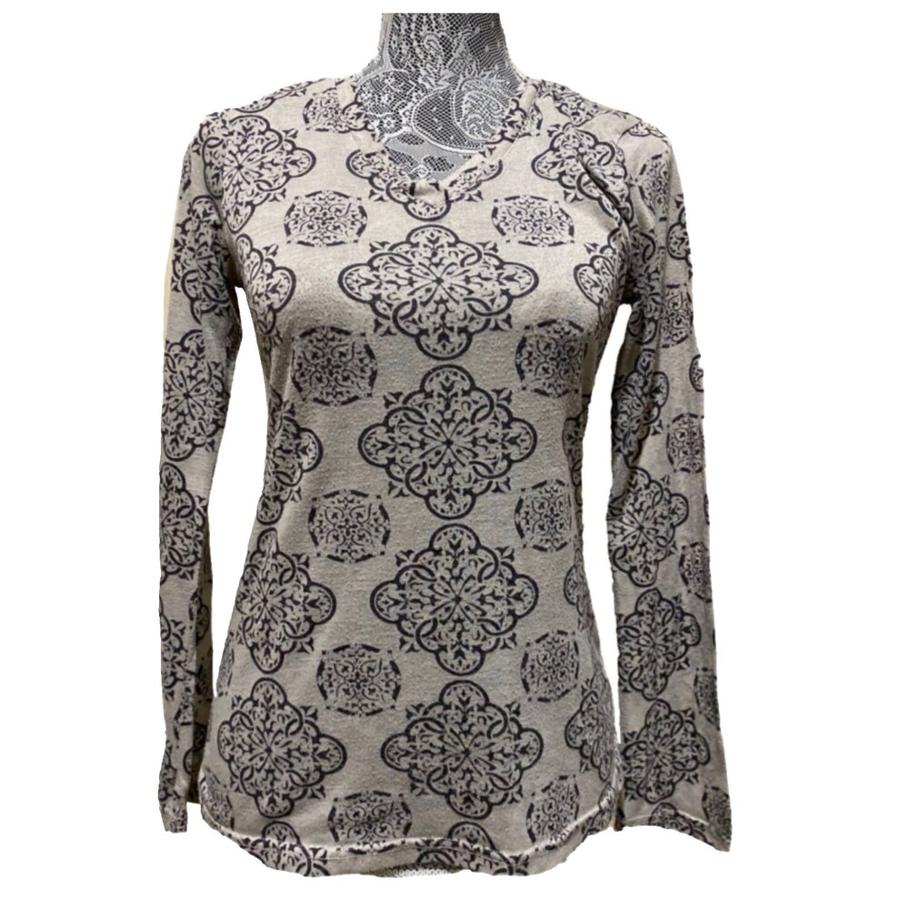 Marika Balance Collection Womens M Gray Medallion Print Long Sleeve Stretch Yoga